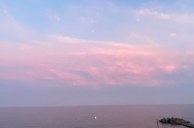 海がピンクに染まった